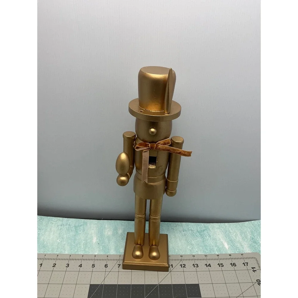 Gold Metallic Wooden Nutcracker 15 Inch Christmas Holiday Decor Soldier Figure